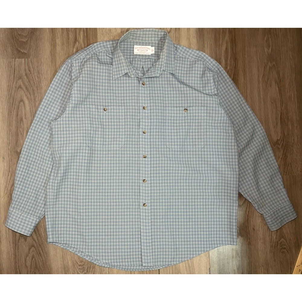 C.C. Filson Vintage Wool Long Sleeve Button Up Blue‎ Plaid Shirt Men's Size XL
